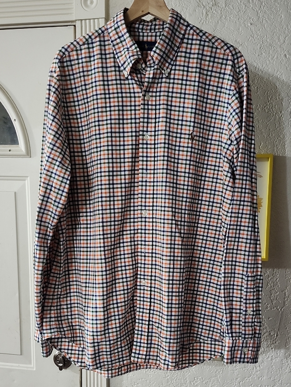 Polo Ralph Lauren Plaid Button Down Shirt Sz L Multicolor Orange Blue Green EUC